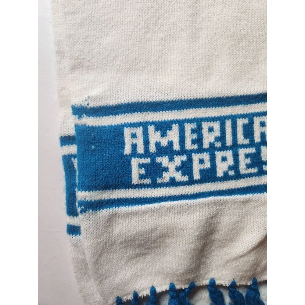 Scarf American Express White Blue Fringe advertising fall winter outerwear